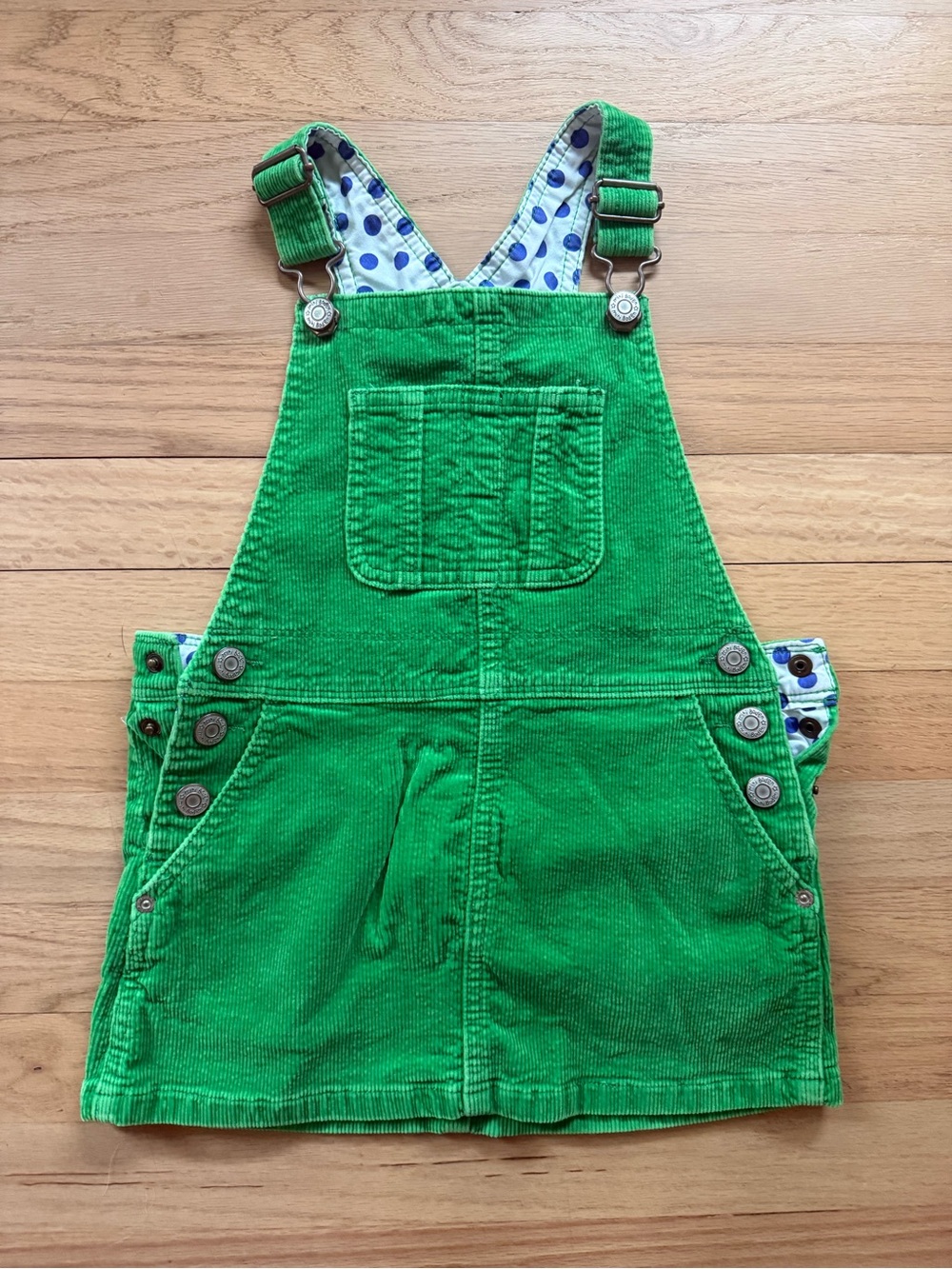 Mini Boden Size 4T/5T Kelly Green Corduroy Overall Dress with Heart Pockets